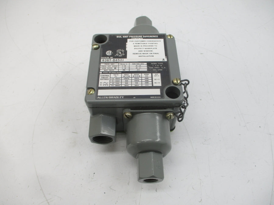 ALLEN BRADLEY 836T-D452J SER. A 120-600VAC 60A 5-30PSI (BR/YL) NSMP