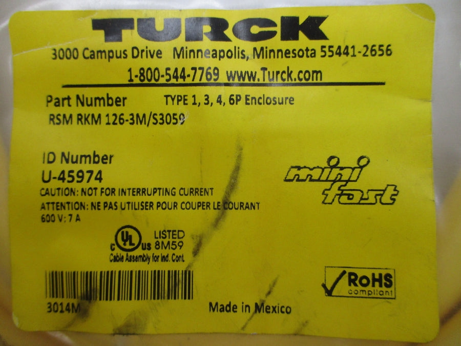 TURCK RSMRKM126-3M/S3059 U-45974 600V 7A NSMP