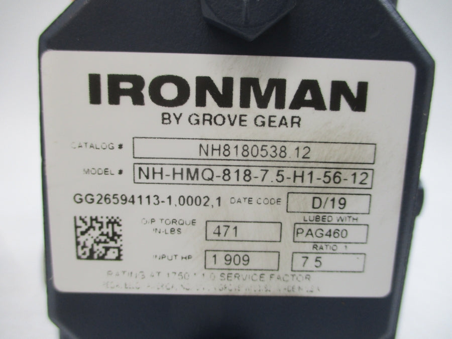 GROVE GEAR NH-HMQ-818-7.5-H1-56-12 NH8180538.12 NSMP