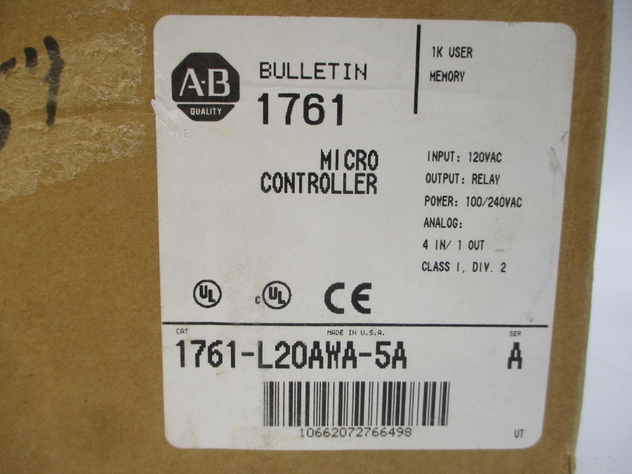 ALLEN BRADLEY 1761-L20AWA-5A SER. A F/W 1.0 100-240VAC NSMP