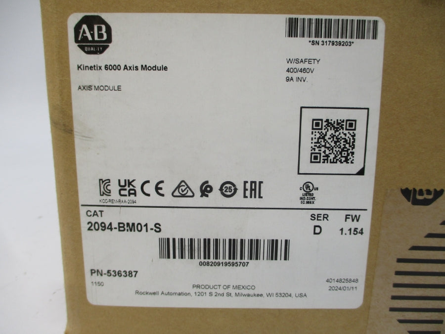 ALLEN BRADLEY 2094-BM01-S SER. D F/W 1.154 95-264VAC 0.75A NSMP