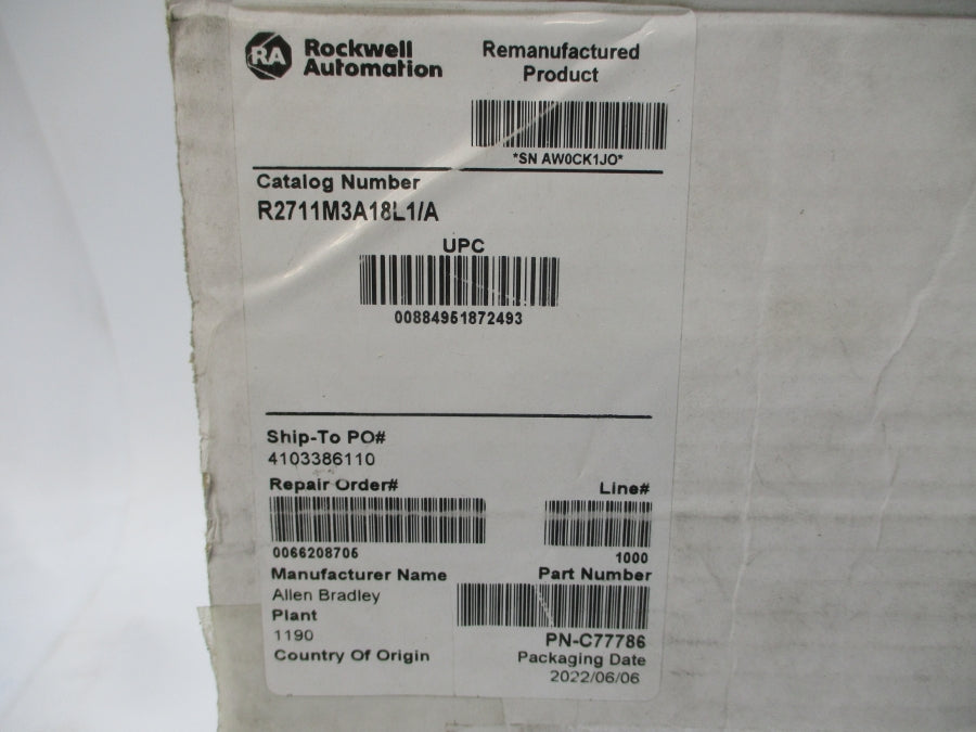 ALLEN BRADLEY 2711-M3A18L1 SER. A F/W 4.48 24VDC REV. C REMAN