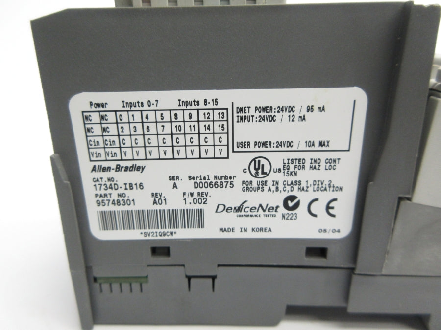ALLEN BRADLEY 1734D-IB16 SER. A F/W 1.002 24VDC REV. A01 NSNP