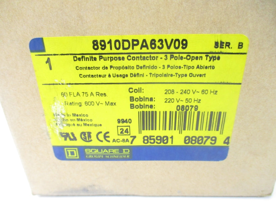 SQUARE D 8910DPA63V09 SER. B 208-240V 60A NSMP