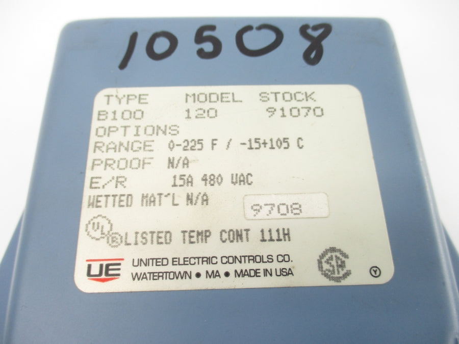UNITED ELECTRIC B100-120-91070 480VAC 15A 0-225'F NSNP