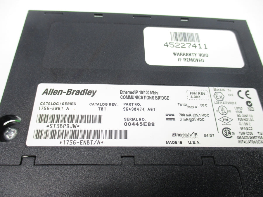 ALLEN BRADLEY 1756-ENBT SER. A F/W 4.003 24VDC REV. T01 NSNP