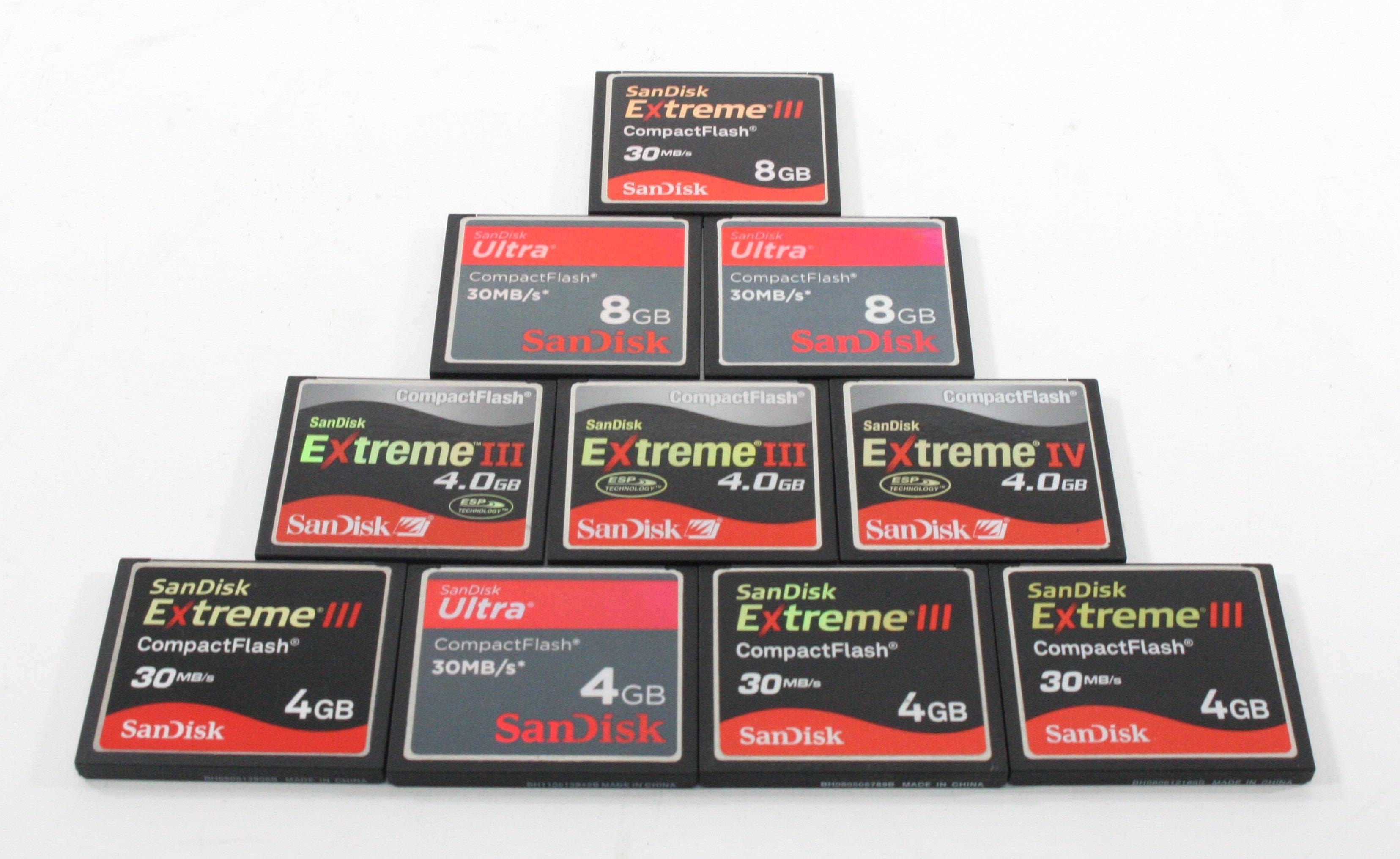 Lot of 10 SanDisk CompactFlash Memory Cards (3 - 8GB/7- 4GB)