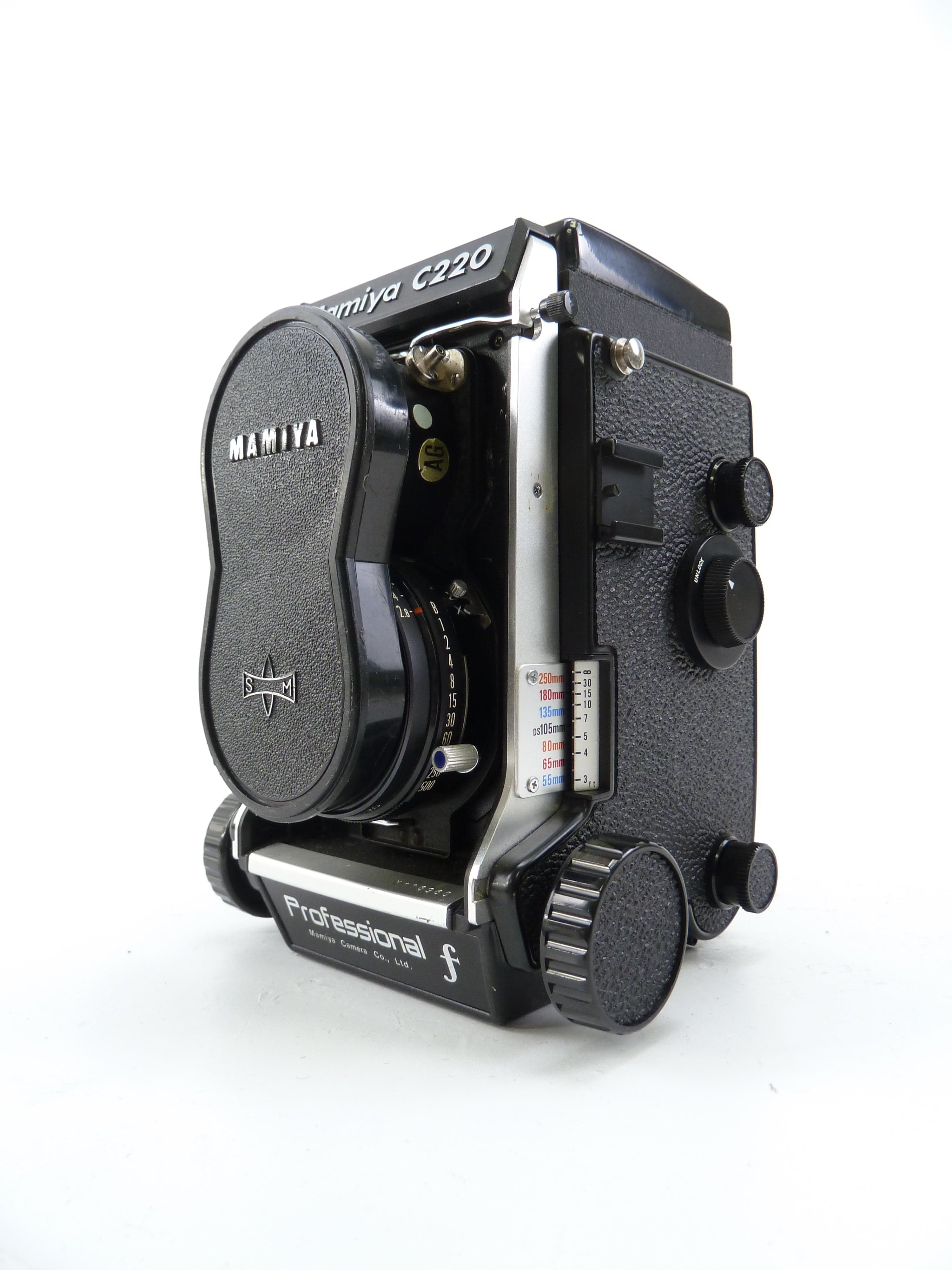 Mamiya C220F Camera Outfit with 80MM f2.8 Blue Dot Lens and Waist Level Finder