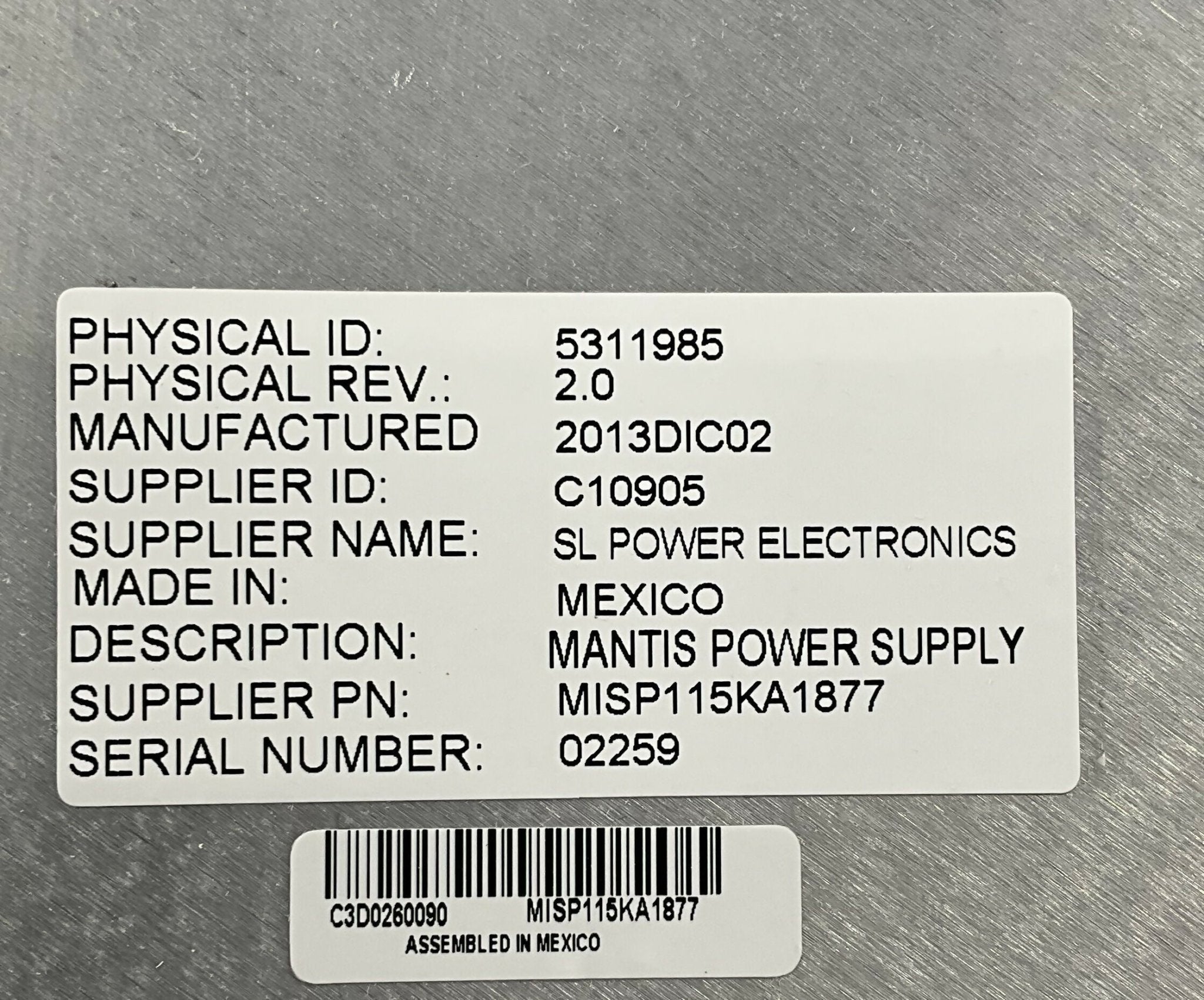 MANTIS POWER SUPPLY (5311985/MISP115KA1877 GE