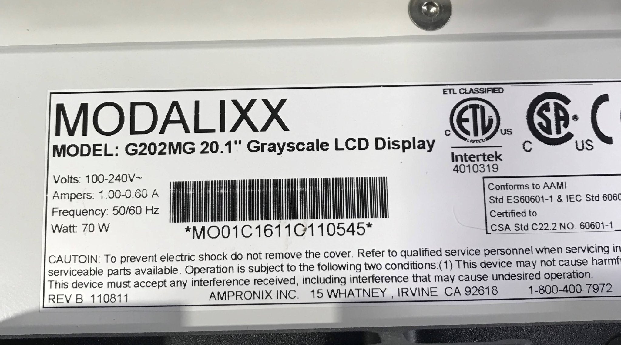 Modalixx Greyscale LCD Display (G202MG 20.1Ampronix