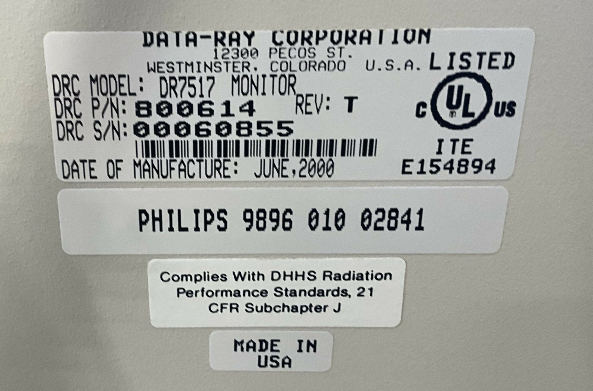 MONITOR DR7517 (9896 010 02841/800614 REV T) PHILIPS