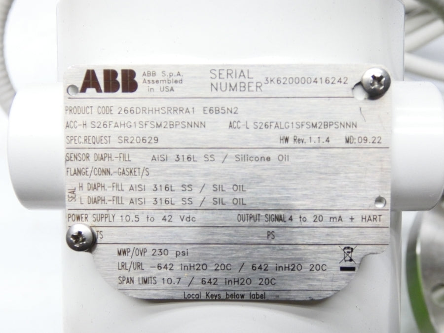 ABB 266DRHHSRRRA1E6B5N2 REV. 1.1.4 10.5-42VDC 230PSI NSMP