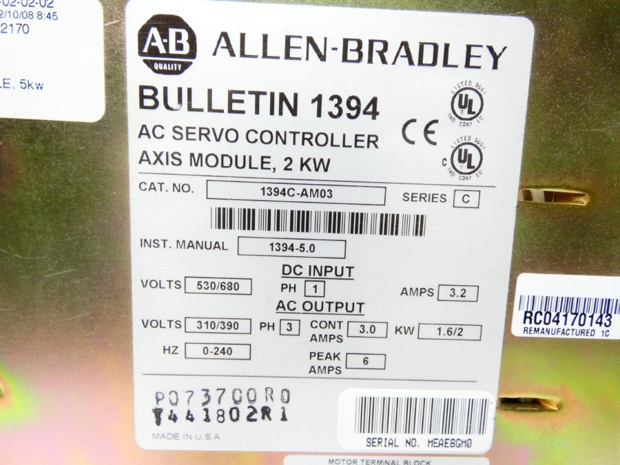 ALLEN BRADLEY 1394C-AM03 SER. C 530/680V 3.2A REMAN