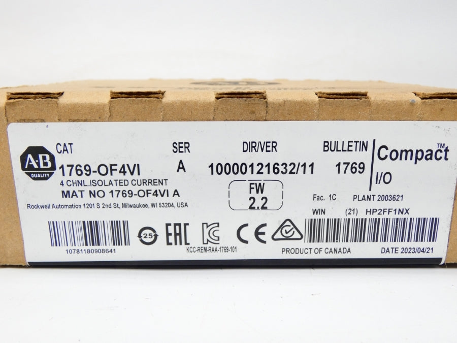 ALLEN BRADLEY 1769-OF4VI SER. A F/W 2.2 VER. 11 24VDC NSMP