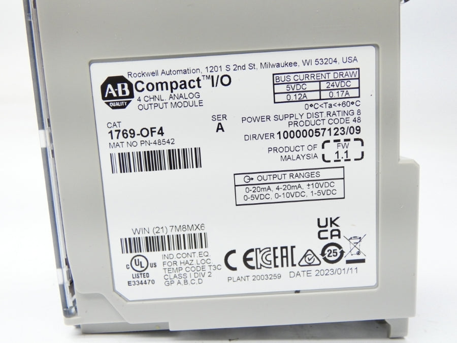 ALLEN BRADLEY 1769-OF4 SER. A F/W 1.1 VER. 09 24VDC 0.12A NSMP