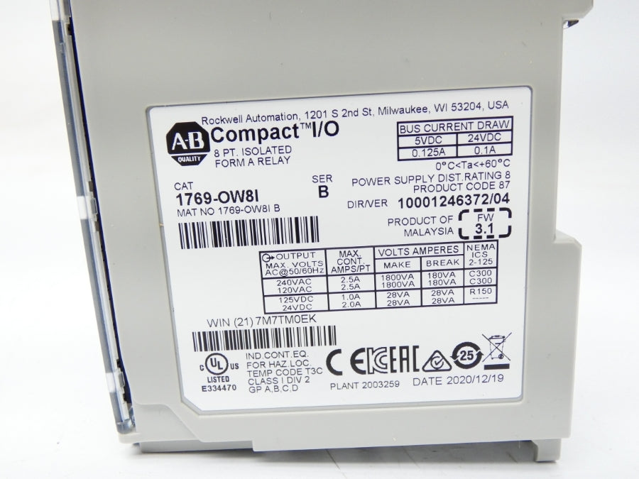ALLEN BRADLEY 1769-OW8I SER. B F/W 3.1 VER. 04 24VDC 0.125A NSMP