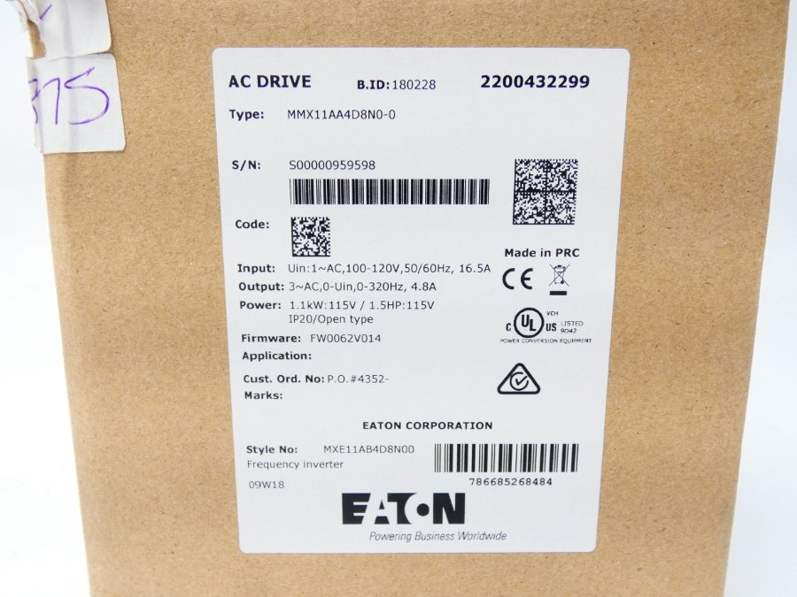 EATON MMX11AA4D8N0-0 F/W FW0062V014 100-120V 16.5A NSMP