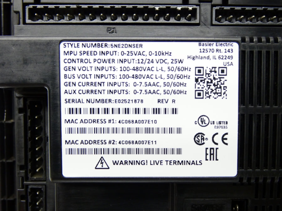 BASLER ELECTRIC DGC-2020HD 5NE2DNSER REV. R 100-480VAC NSNP