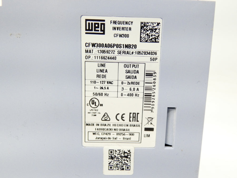 WEG CFW300A06P0S1NB20 110-127VAC 26.5A NSNP