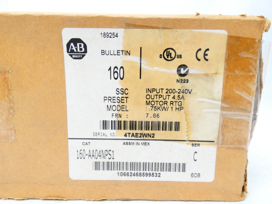 ALLEN BRADLEY 160-AA04NPS1 SER. C F/W 7.06 200-240V 4.5A NSFS