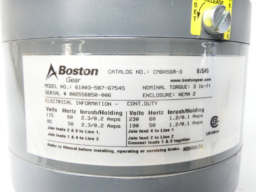 BOSTON GEAR CMBA56R-3 61003-587-67545 115/230VAC 2.3/0.2A NSMP