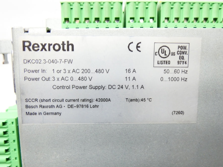 REXROTH DKC02.3-040-7-FW R911279427 200-480V 16A (AS PICTURED) UNMP