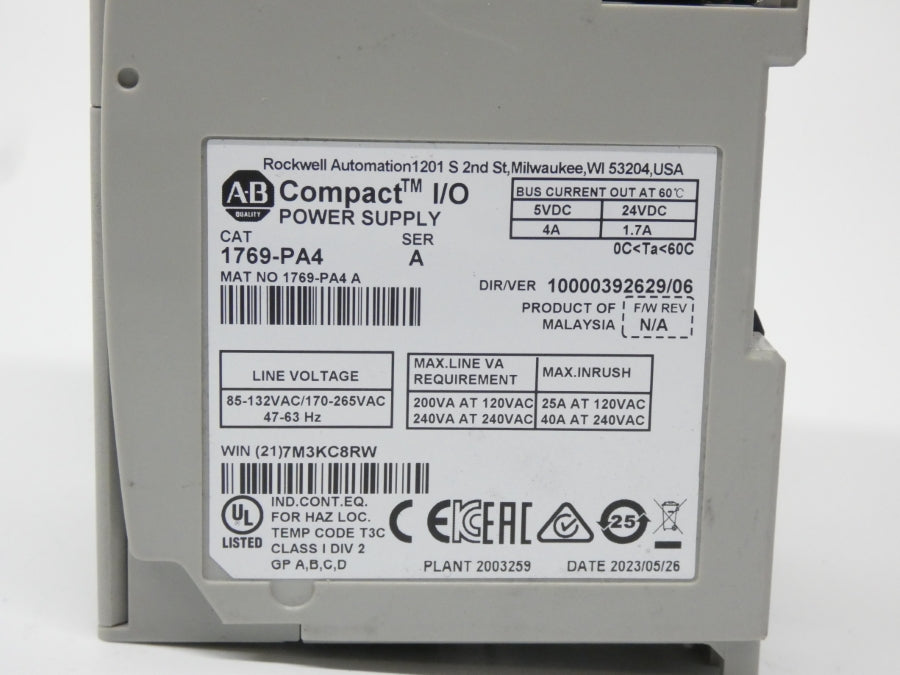 ALLEN BRADLEY 1769-PA4 SER. A VER. 06 170-265VAC 4A NSNP