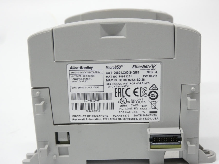 ALLEN BRADLEY 2080-LC50-24QBB SER. A F/W 10.011 24VDC/VAC 1A (AS PICTURED) UNMP