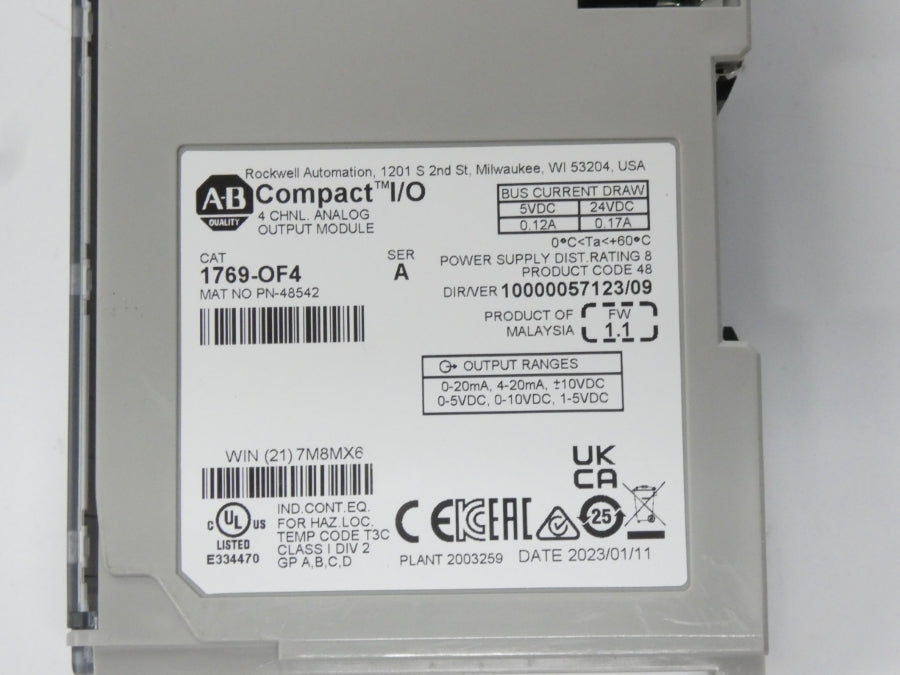 ALLEN BRADLEY 1769-OF4 SER. A F/W 1.1 VER. 09 24VDC 0.12A NSNP