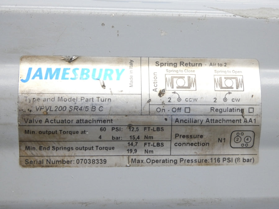 JAMESBURY VPVL200SR4/5BC 116PSI UNMP