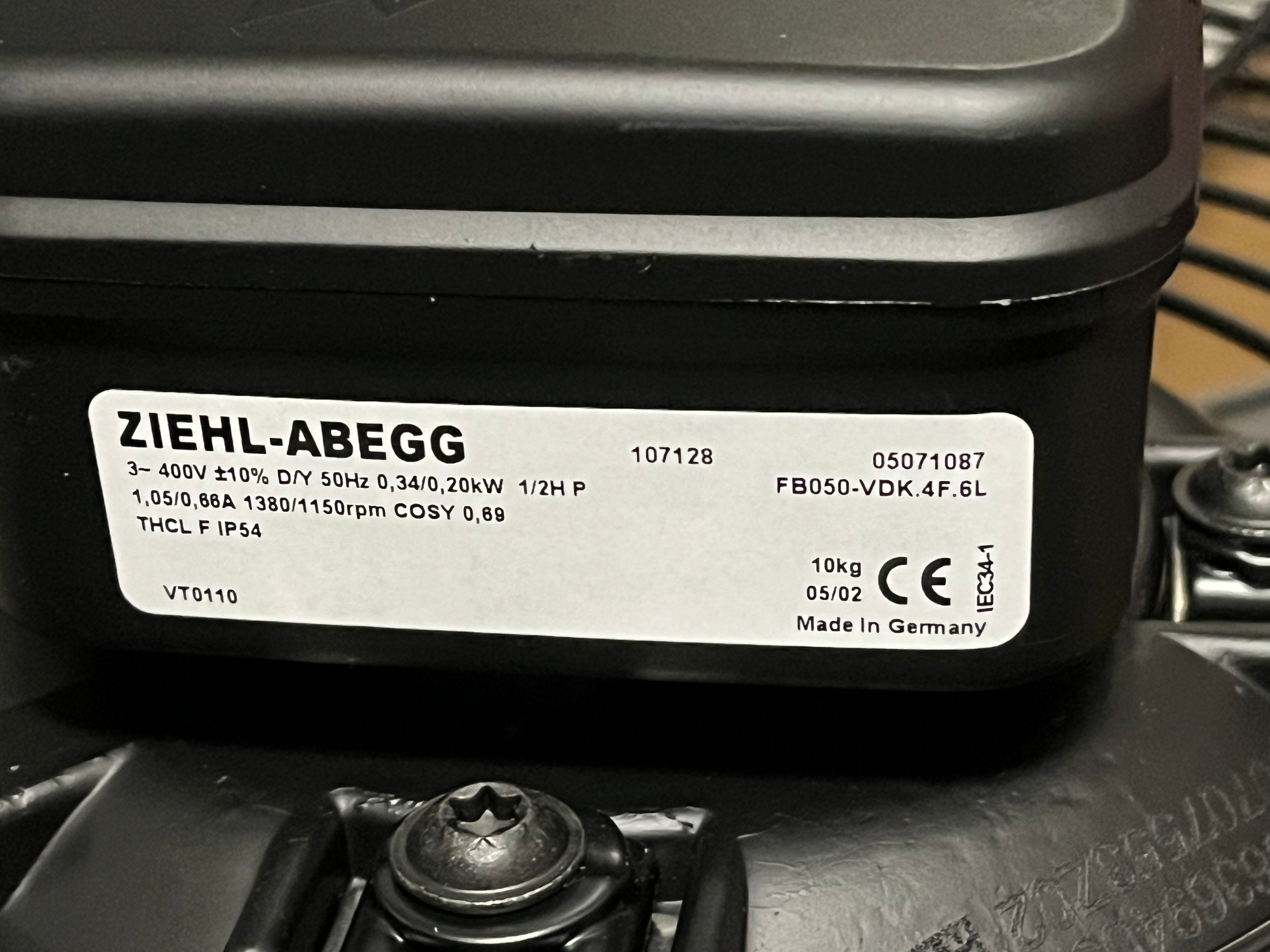 FB050-VDK.4F.6L ZIEHL-ABEGG Axial Fan | 3~400V | 1380/1150RPM 0.34/0.20kW 1.05/0.66A
