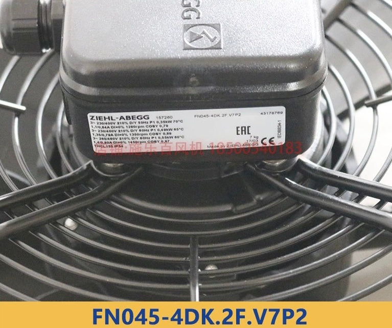 FN045-4DK.2F.V7P2 ZIEHL-ABEGG Axial Fan 3-230/400V 035/0.55kW 0.64/1.4A 1280/1450rpm 50/60Hz