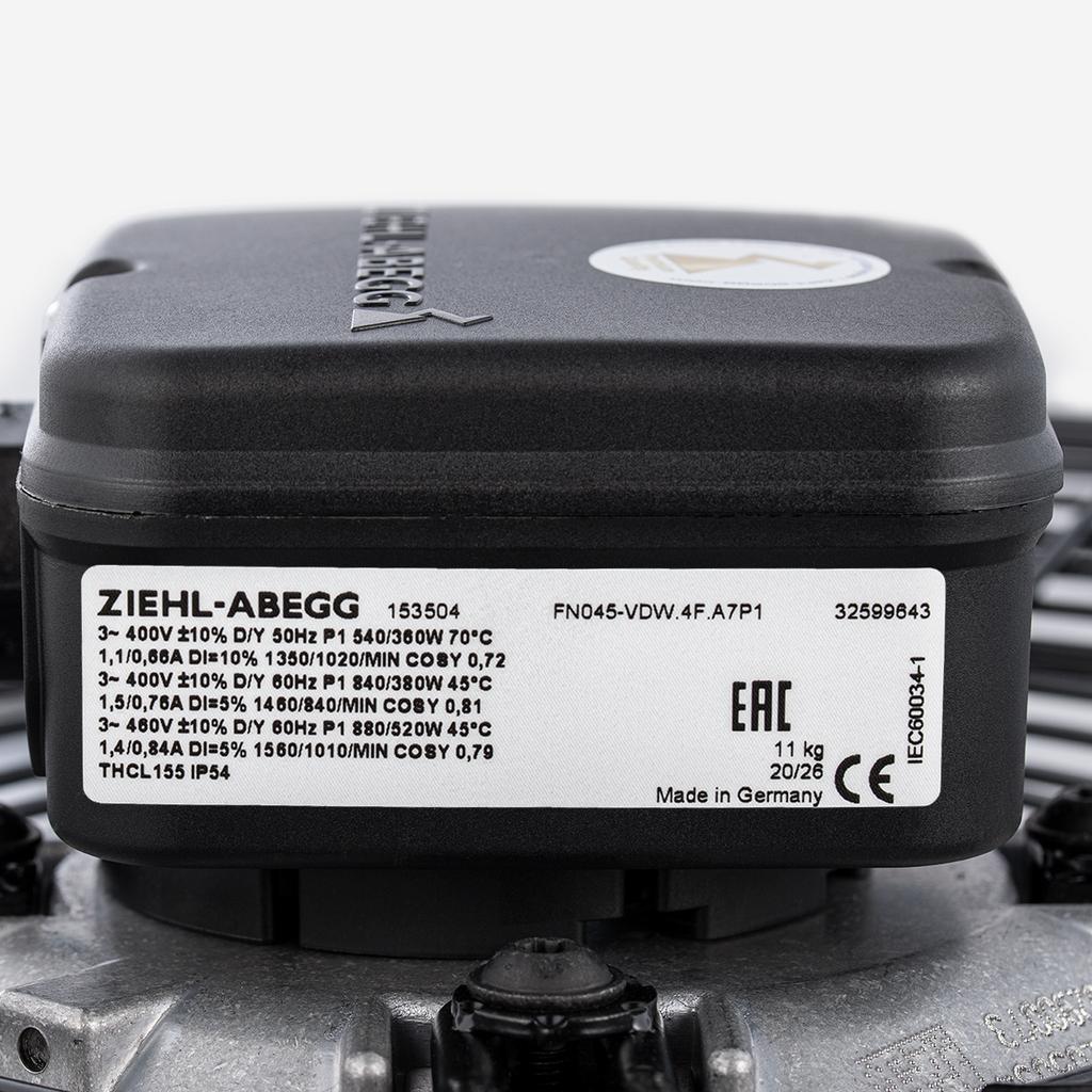 FN045-VDW.4F.A7P1 ZIEHL-ABEGG Axial Fan 400V 0.32/0.88 kW 0.66/1.40A 1560/1020rpm