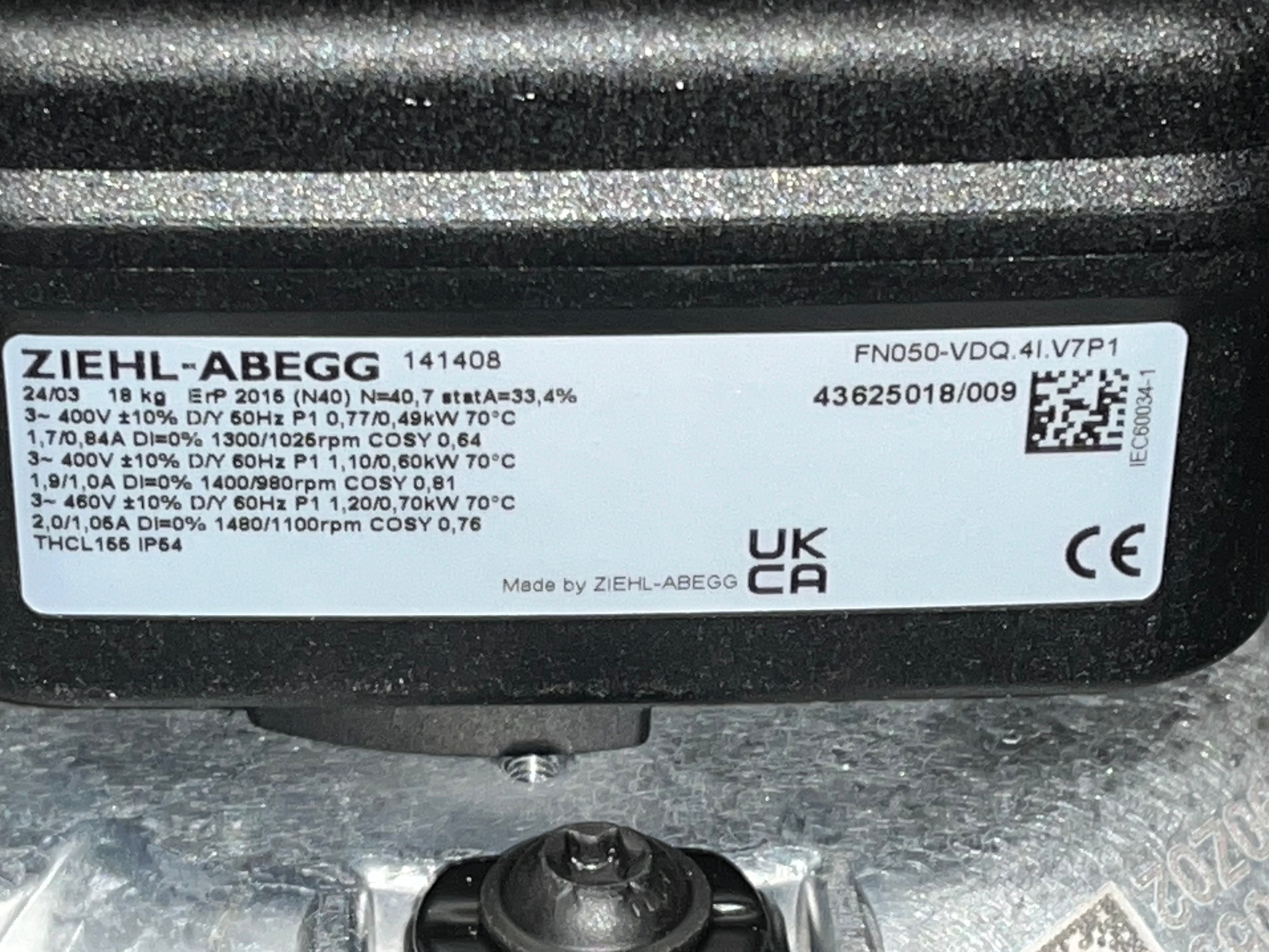 FN050-VDQ.4I.V7P1 ZIEHL-ABEGG Axial Fan 3~400/460V 0.49/1.2kW 980/1480RPM 0.84/2.0A
