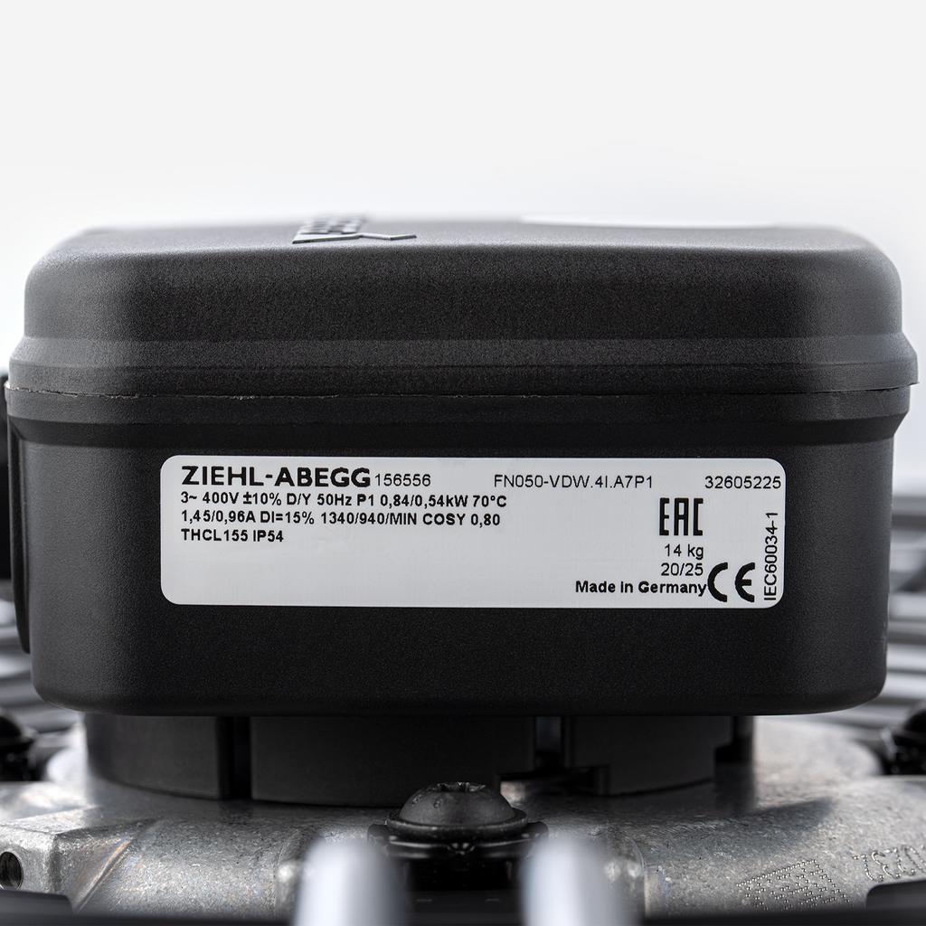 FN050-VDW.4I.A7P1 ZIEHL-ABEGG Axial Fan 3~400V 0.84/0.54 kW 1.45-0.96 A