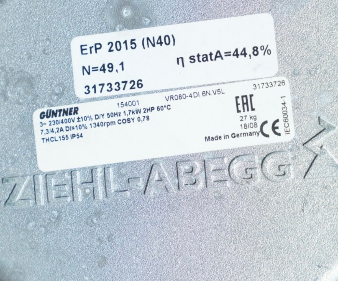 VR080-4DI.6N.V5L ZIEHL-ABEGG Axial Fan 3-230/400V 7kW 7.3/4.2A 1340RPM