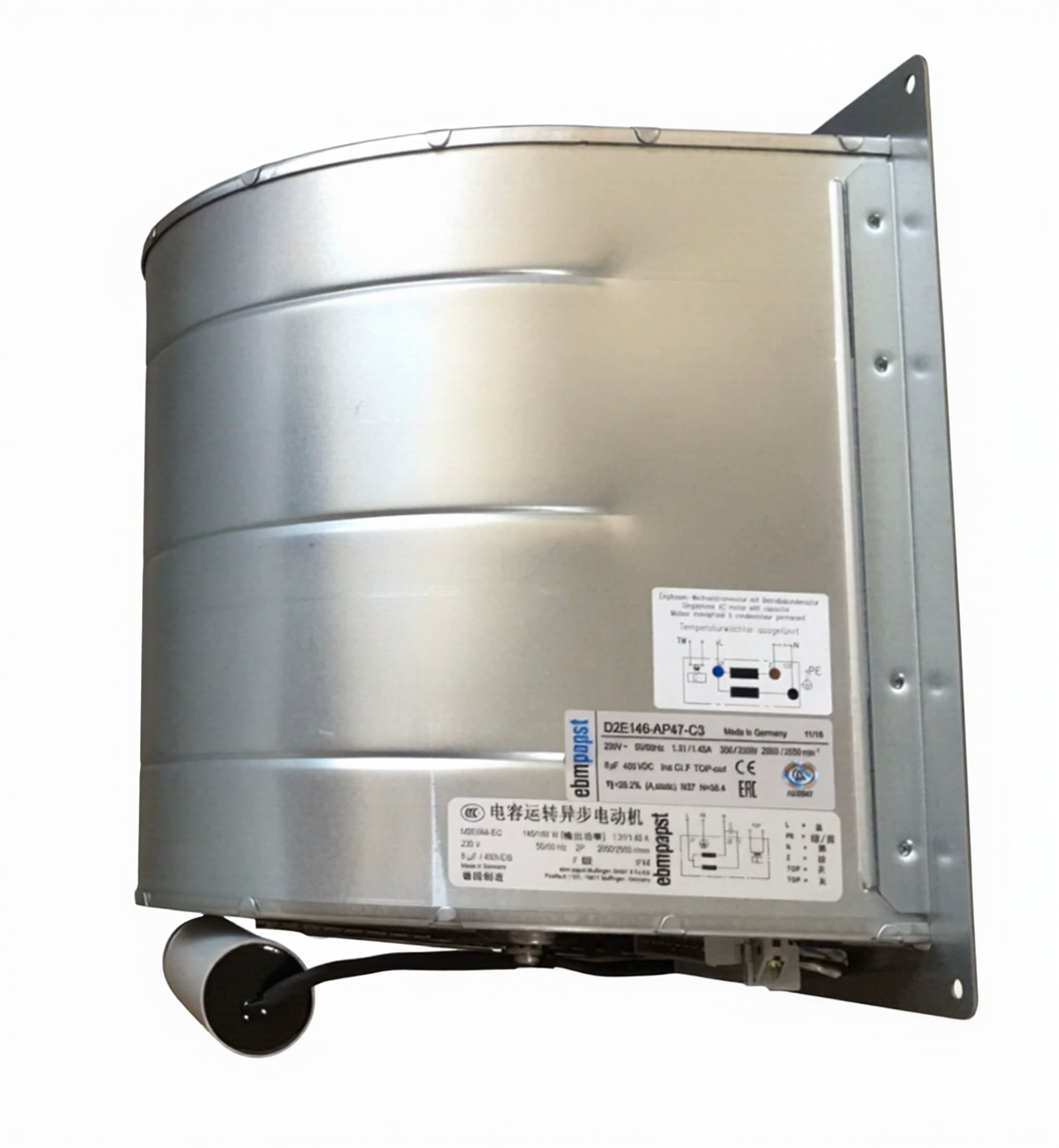 ebm-papst D2E146-AP47-C3 Centrifugal Fan with EC Motor | 300/330W 2050/2550 RPM | 146mm Compact Design