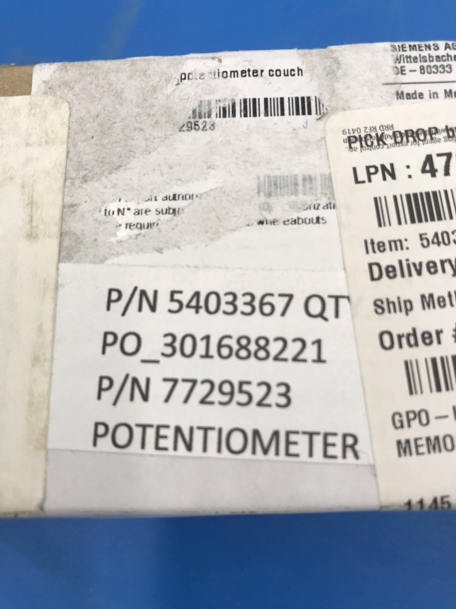 NEW Siemens Service Kit Potentiometer (5403367/07729523 Siemens