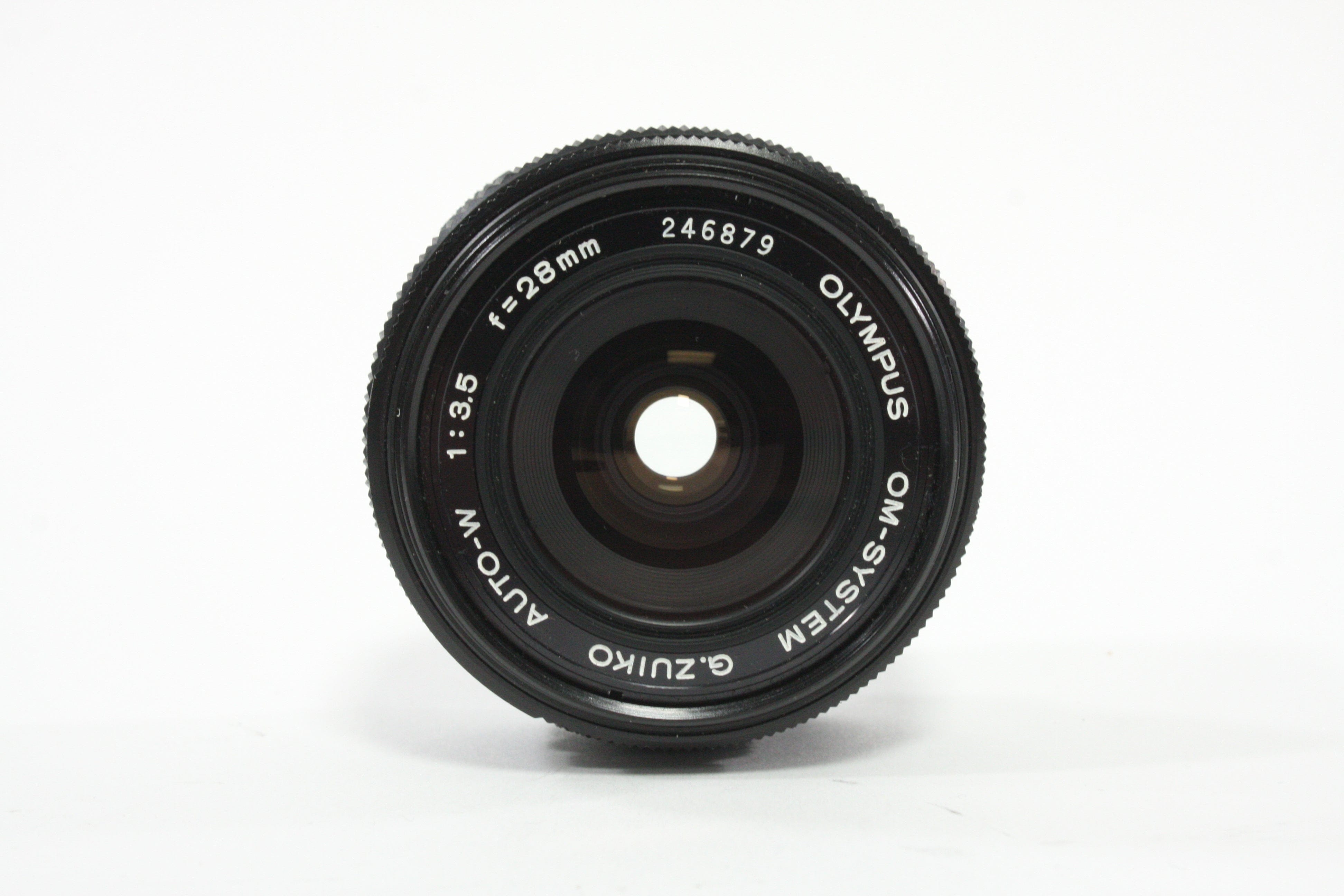 Olympus 28mm f/3.5 Auto-W G. Zuiko Lens for OM Mount with Case and Hood