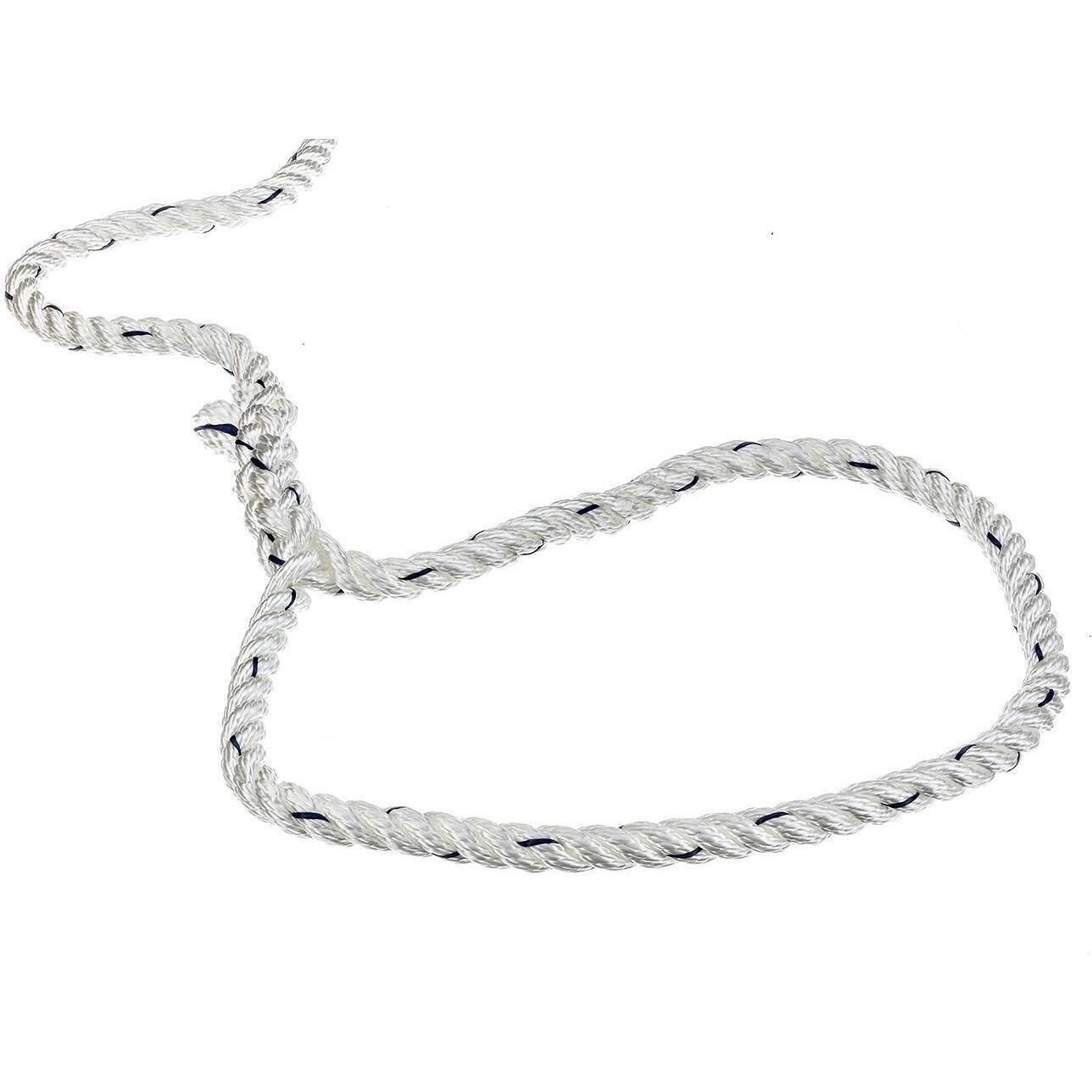 Seachoice 47501 Premium 3-Strand Twisted Nylon Dock Line, White w/ Blue Tracer, 3/8" x 10'