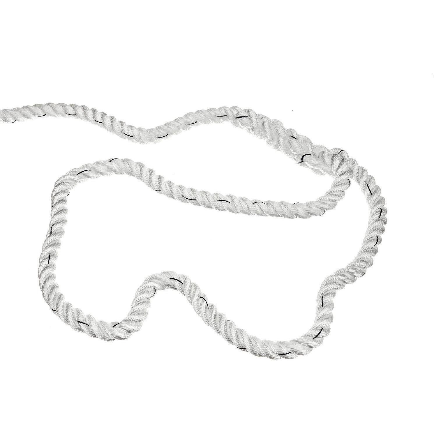 Seachoice 47631 Premium 3 Strand Twisted Nylon Dock Line, White w/ Blue Tracer, 3/4" x 25'