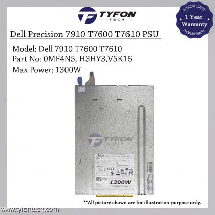 Dell Precision T7910 T7610 T7600 Power Supply PSU 1300W D1300EF-00 D1300EF-01 MF4N5 H3HY3 V5K16 09JX5 6MKJ9 (Refurbished)