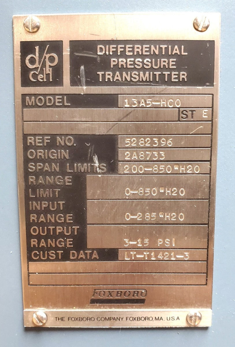 Foxboro 13A5-HC0 (Hastelloy C) Differential Pressure Transmitter|335709065806