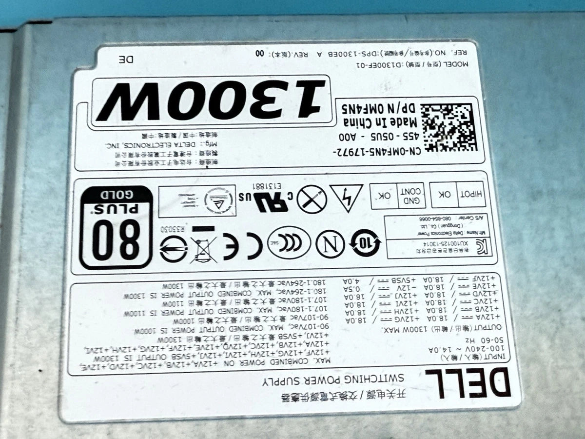 Dell 1300W Server Power Supply DPS-1300EB A D1300EF-01 0MF4N5 80+ Gold Hot-Swap