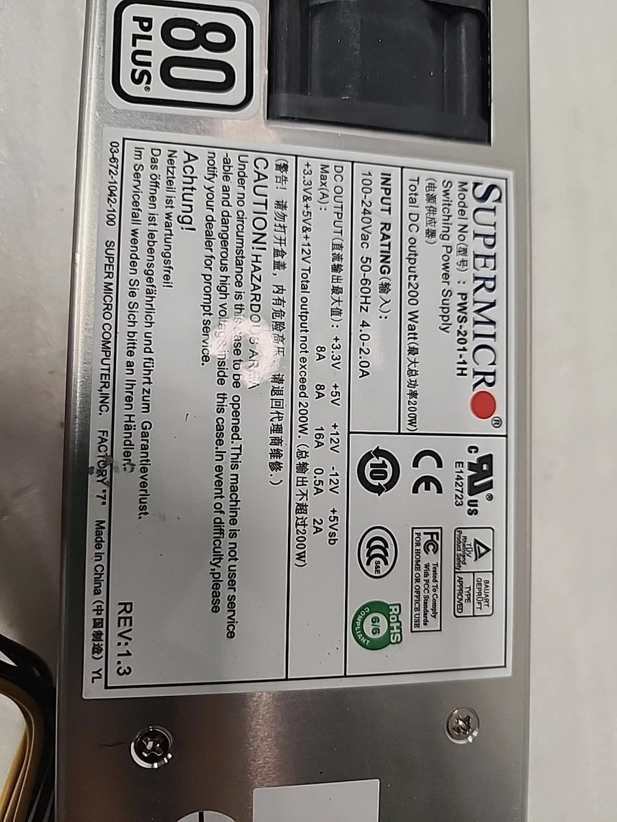 SUPERMICRO PWS-201-1H 200W 1U SFF Server Power Supply PSU Super Micro|267464388231