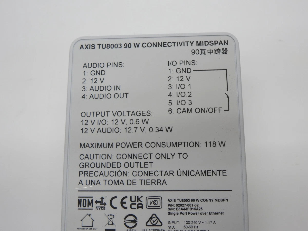 Axis Communications TU8003 90W Connectivity Midspan - NOB NEW!|267411530119