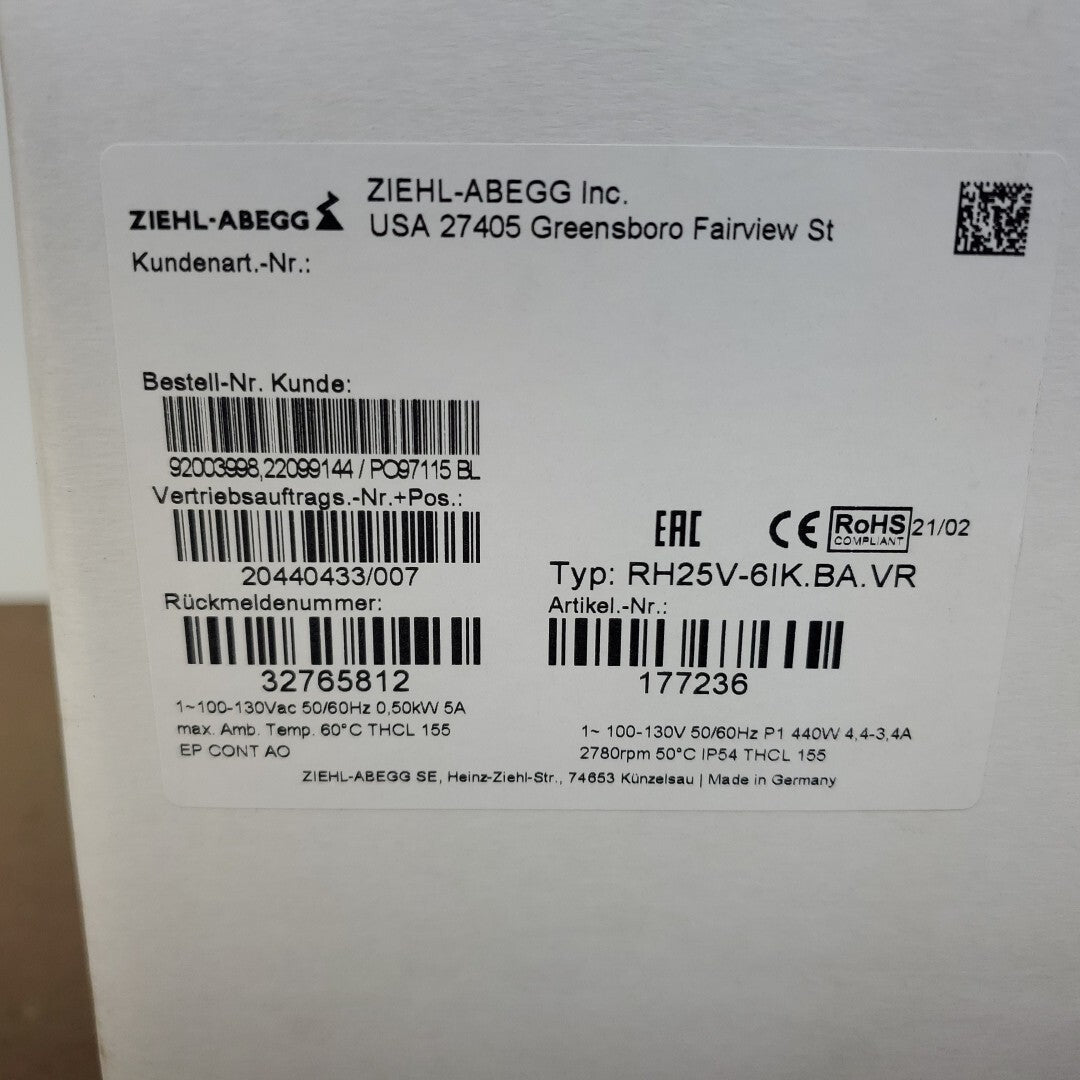 Ziehl-Abegg RH25V-6IK.BA.VR 100-130VAC 2780RPM Centrifugal Fan Cooling Fan|305819925081