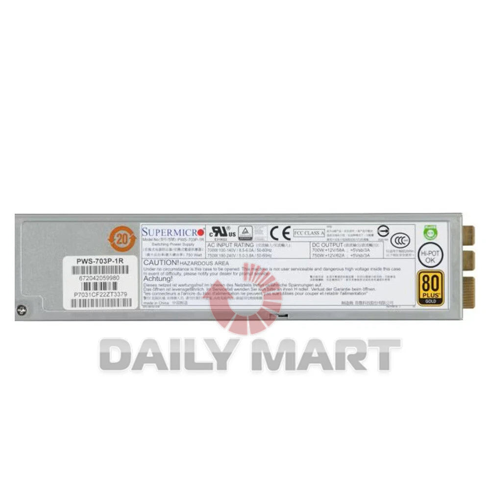 Used & Tested SUPERMICRO PWS-703P-1R Power Supply 750W|167262092471