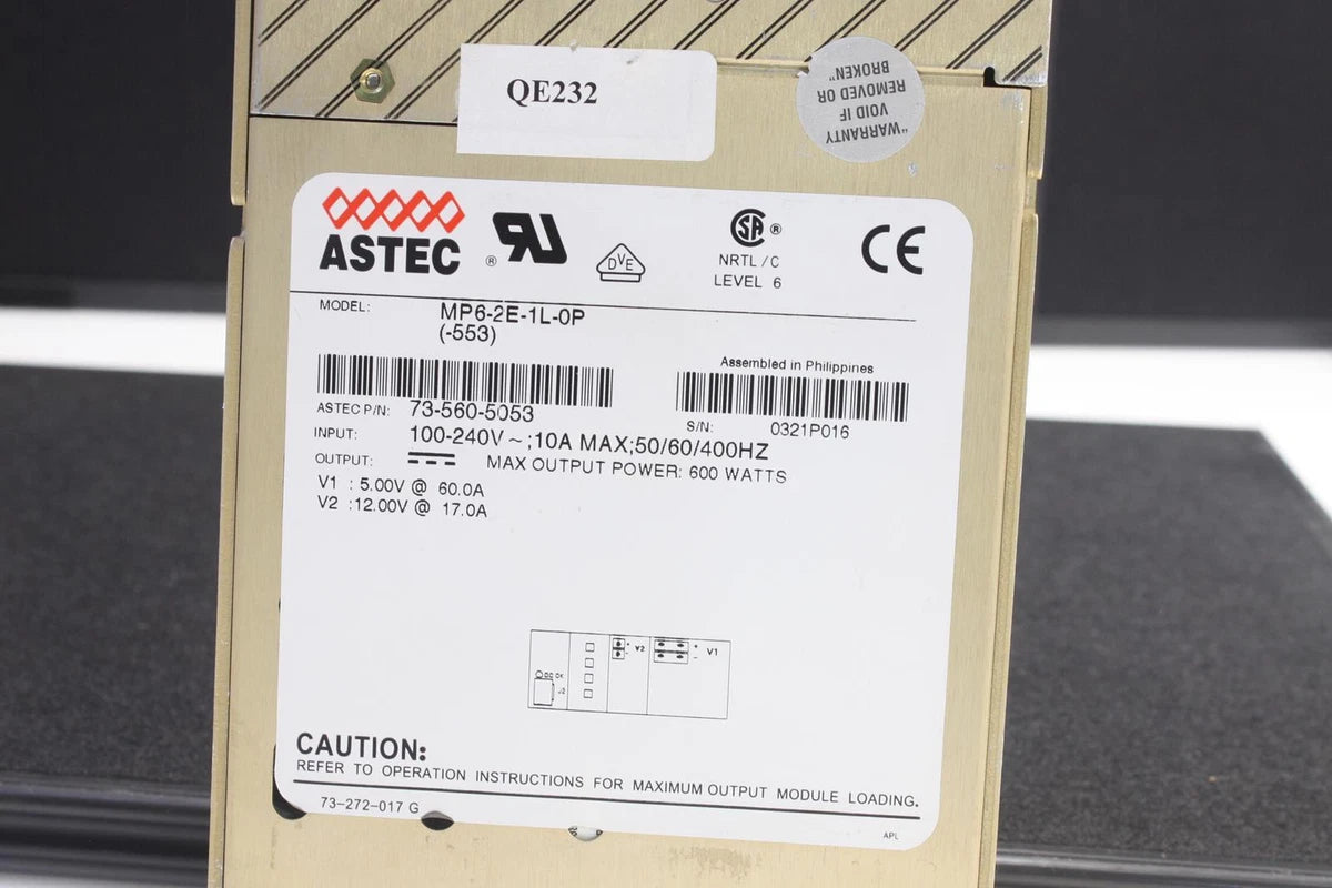 ASTEC ARTESYN 12V 17A & 5V 60AMS Power Supply MP6-2E-1L-0P 600W. SKU 219040