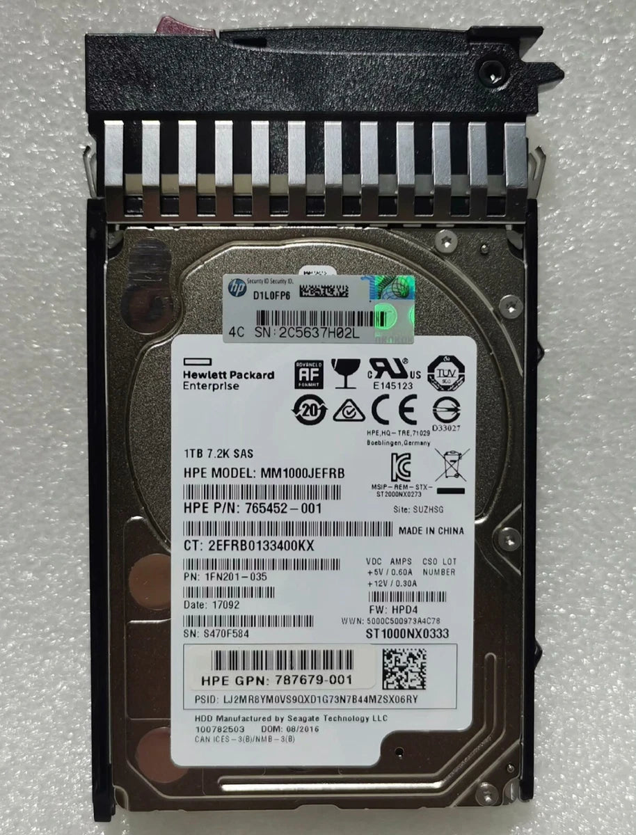 HPE 787652-001 1TB MSA J9F50A 12G SAS 7.2K SFF 2.5"512E MIDLINE HDD|406259481764